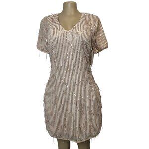 DG-66 Zaful Size XL Sequin Beige Short-Sleeve Dress